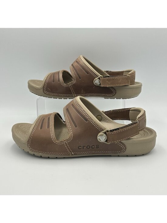 Crocs Yukon Men\'s Size 8 Brown Leather Strap Comfort Slides Open Toe Sandals main image 9